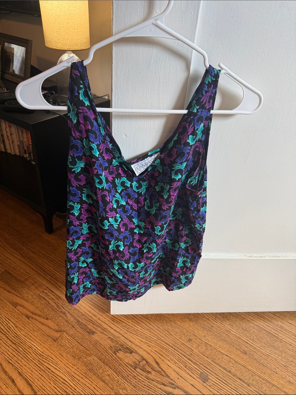 Vintage Floral V-Neck Camisole in Black, Purple & Teal